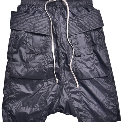 Mauroicardi Spring Summer Thin Black Waterproof Nylon Shorts for Men Elastic Waist Drawstring Knee Length Harem Pants Clothes