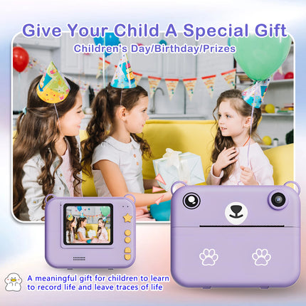 Children's Camera For Kids Instant Print Portable Small Camera With 32G Memory Card ,3 Rolls Printing Paper, Gift For Boys&Girls