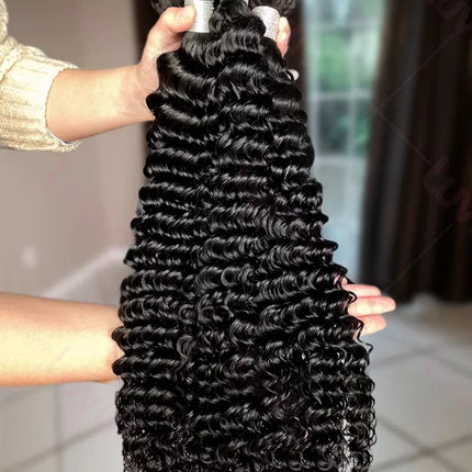 Luvin Curly Bundles Human Hair 30 34 Inch Deep Wave Raw 1 3 4 Hair Bundles Unprocessed Double Weft Hair Extensions Weave