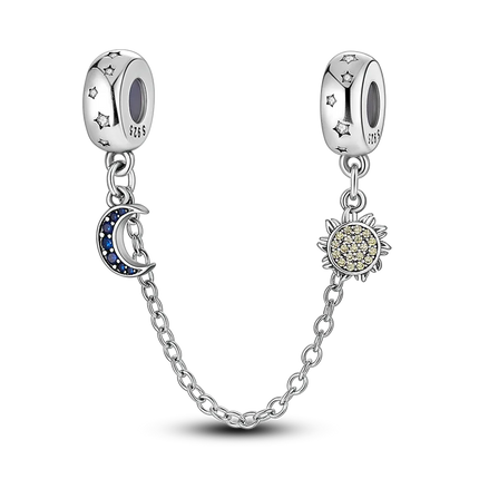 Sparkling Clear Silver Safety Chain 925 Sterling Silver Safety Chain Charm Beads Fit Original Bangle Bracelet DIY Jewelry