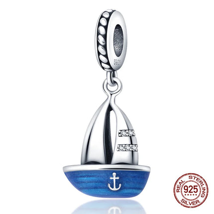 Charm 925 Silver Blue Ocean Life Theme Charm Beads Fit 3mm Original Bracelet For Women DIY Pendants Luxury Jewelry Gift Hot Sale