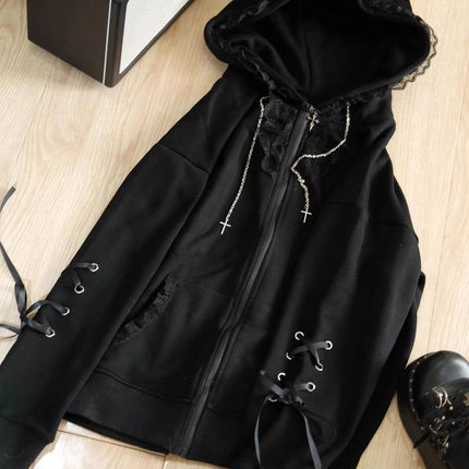 Japanese Kawaii Sweatshirt Long Seleeve Casual Women Subculture Hoodies Rivet Print Coat Cute Sweet Style Chic Women Clothing