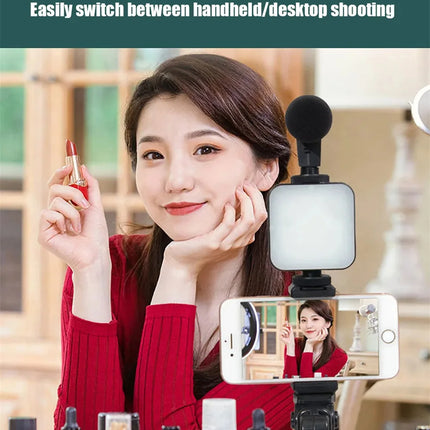 Smartphone Vlogging Kit With Tripod Phone Holder Mini Microphone LED Fill Light Starter For TikTok Live Stream Video YouTube