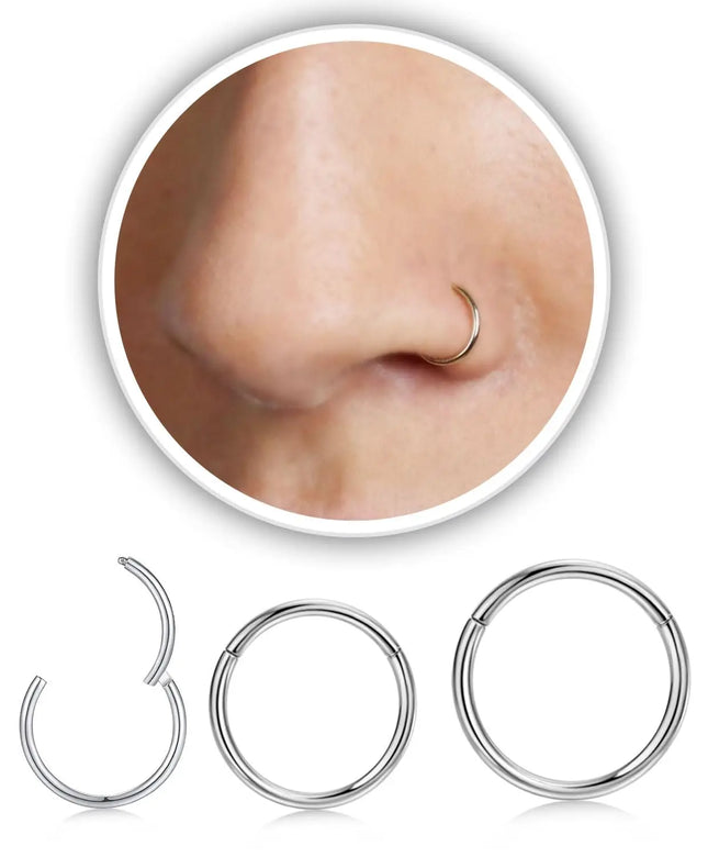 Men Women 316L Surgical Steel Hinged Nose Rings Hoop for Nostril Septum Cartilage Helix Daith Tragus Rook Conch Lip Ear Lobe