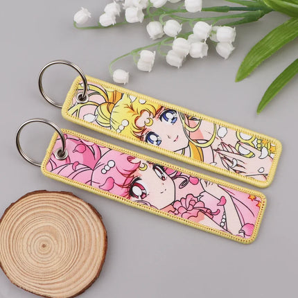 Sailor Moon Keychain Usagi Anime Embroidery Key Tag Motorcycles Cars Backpack Chaveiro Keychain Fashion Key Ring Friends Gift