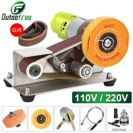 Multifunctional Mini Electric Belt Sander DIY Cutter Edges Sharpener  Adjustable Speed Polisher Machine 10PCS Belt 110V/220V