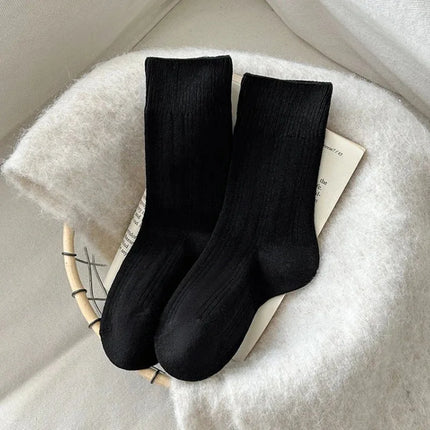 1/6pairs Cashmere Wool Socks Women's Winter Thicken Warm Black White Pack Set Thermal Japanese Fashion Solid Color