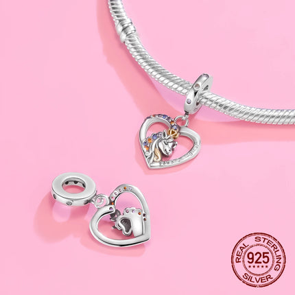 925 Sterling Silver Classic Purple Heart Shape Dragon Pegasus Butterfly Charms Beads Fit 3mm Original Bracelet DIY Jewelry Gift