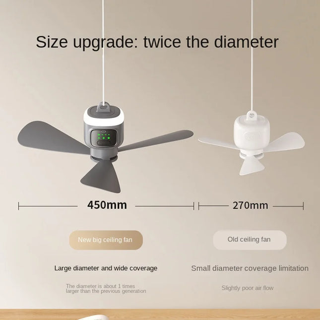 New Remote Control Mini Ceiling Fan, USB Wireless Cooling Fan, 12000mAh Portable LED Night Light Camping Fan with USB