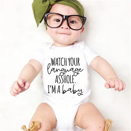 Watch Your Language I'm A Baby Newborn Letter Printed Romper  Harajuku Style Baby Boys Clothes Bodysuits Toddler Girls Jumpsuits