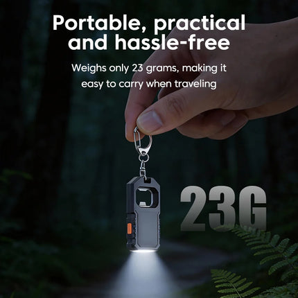 Portable Keychain Mini Flashlight USB C Rechargeable LED Emergency Charging Light Camping Walking Pocket Lamp With Bottle Opener
