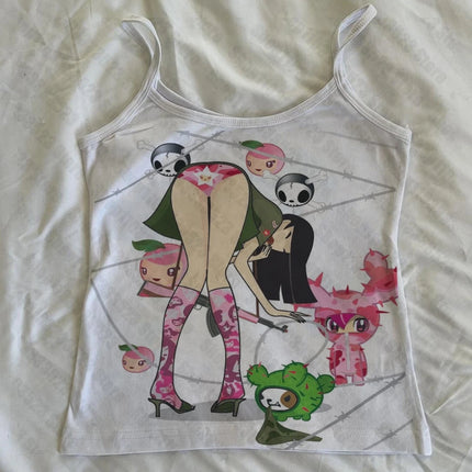 Gothic Kawaii Printing Crop Tops Tank Tops Punk Retro Printed Y2K Casual Baby Tank Harajuku Streetwear Emo Girls Slim Women Vest