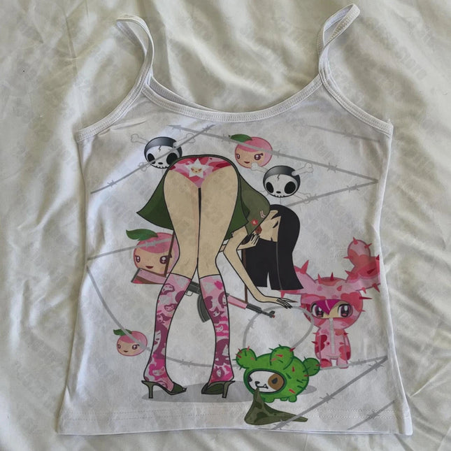 Gothic Kawaii Printing Crop Tops Tank Tops Punk Retro Printed Y2k Casual Baby Tank Harajuku Streetwear Emo Girls Slim Women Vest