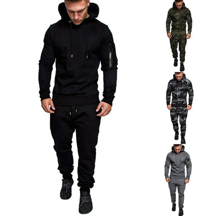 Camo Men Tracksuit Hooded Outerwear Hoodie Set 2 Pieces Autumn Sporting Male Fitness Camouflage Sweatshirts Jacket + Pants Sets
