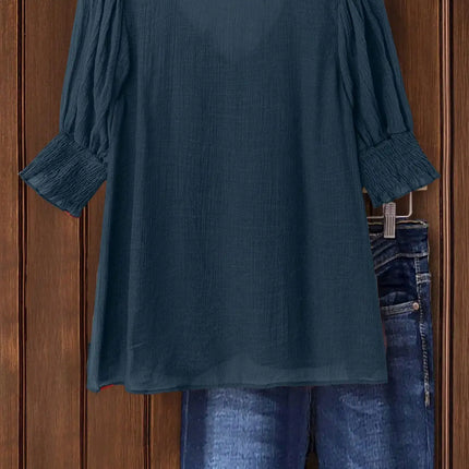 Plus Size Bohemian Style Vacation Short-Sleeved Linen Blend Shirt Top for Women