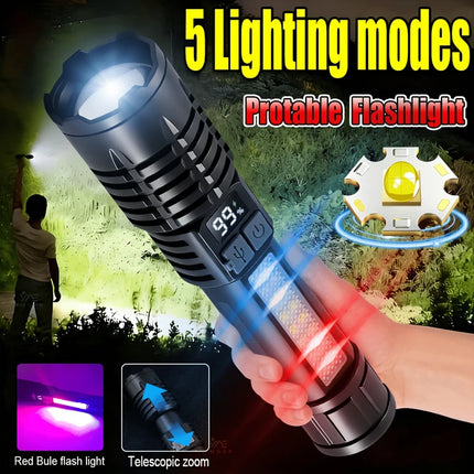 Super Bright COB LED Flashlight USB Rechargeable Zoomable With Side Light Waterproof Torch Camping Hiking Emergency Outdoor