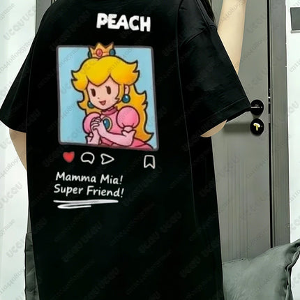Summer New Anime Tshirts For Couple Cartoon Graphics Mario Print T-shirt Casual Round Neck Tees Street Short Sleeve Man Clothing