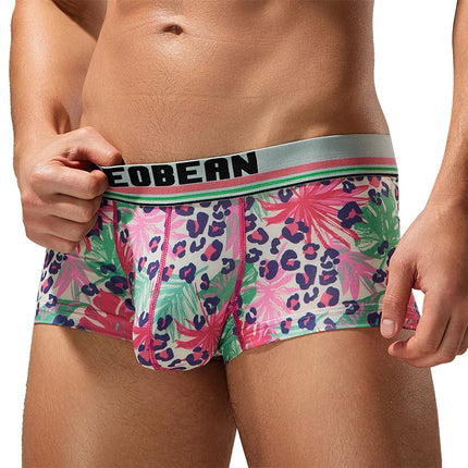 Seobean  Men's Soft Flat Bottom Sports Underwear Comfortable Boxer Briefs Fashion Floral Design