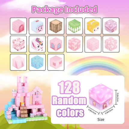 Magnetic Building Blocks Mine World Pink Girly Heart Blossom Cave Plant  Architecture Cubes Set Brick Cube Toys Children Gifts