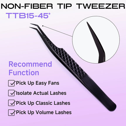 Fiber Tip Lash Extension Tweezer, Titanium Black Eyelash Nano Tip Tweezer for Lash Tech Supplier