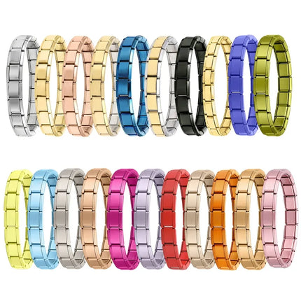 Wholesale High Quality Couple's Y2K Jewelry DIY 9MM Width Italian Elastic Bracelet Solid Color Stainless Steel Fashion Bangle