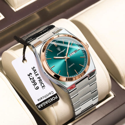 POEDAGAR Luxury Men's Watches Waterproof Luminous Date Week Men Watch Stainless Steel Casual Fashion Quartz Man Wristwatch Reloj