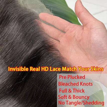 13x6 Real HD Lace Frontal Only Invisible Melt Skin Lace Straight Raw Human Hair 100% HD Lace Closure PrePlucked Bleached Knots