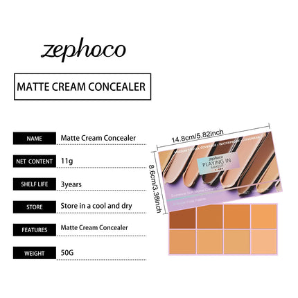 Zephoco Cream Concealer Palette Dark Circles Cover Matte Long Lasting Soft Skin Contouring Face Concealer Makeup Cosmetics 11g