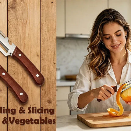 2 Packs Premium Vegetable Peeler with Wooden Handle, Multi-Functional Bottle Opener Kitchen Gadgets Tool for Fruit Pumpkin Potato Carrot Veggie