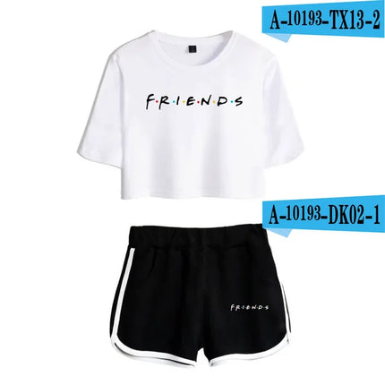 Fashion Youthful Trendy Show I'll Be There for You Short Sleeve Shorts+lovely T-shirts Dew navel Girl suits Two Piece Set