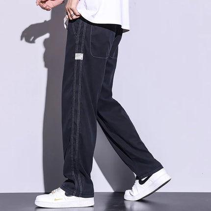 Men's Summer New Ultra Thin Baggy Lyocell Soft Breathable Straight Trousers Elastic Waist Casual Trousers Plus Size M-5XL
