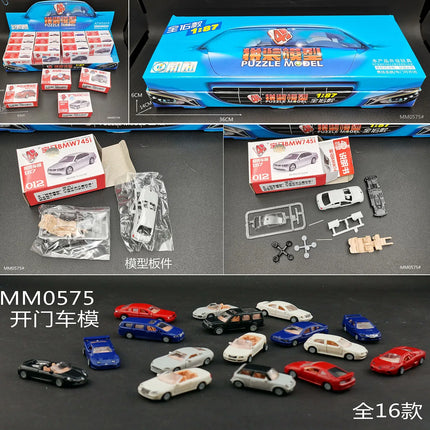 16PCS/Set 4D 1/87 Modern Cars can Move Collection Puzzle Plastic Assemble Model for Children