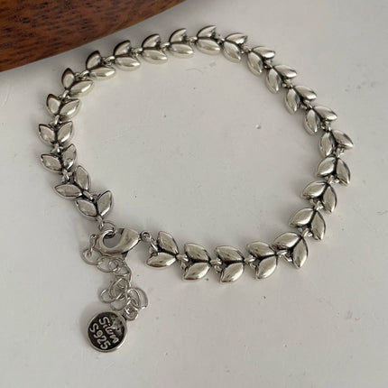 100% Solid 925 Sterling Silver Metal Bracelet for Women Vintage Handmade Simple Retro Heart Chain Bracelet Birthday Gift Party