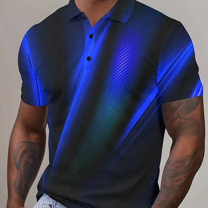 Multi-color stripes Pattern Men's Polo Shirt Business Casual Vacation Short Sleeve Polo Shirt Formal Button Down Lapel T-Shirt