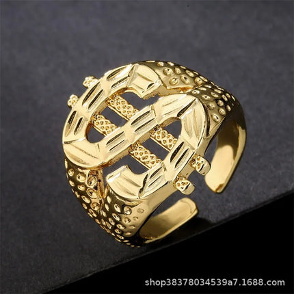 Hot selling  trendy exaggerated hip-hop dollar sign ring personalized design simple and versatile classic and chic ring