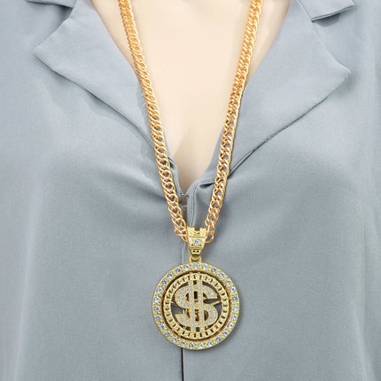 A Trendy Dollar Pendant Necklace with a Unique Style, Featuring a Diamond-Encrusted Dollar Cuban Chain