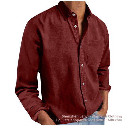 Long Sleeve Collared Men's Shirt Business Commute Style Polyester Fabric Machine Washable Spring Autumn Collection 2025