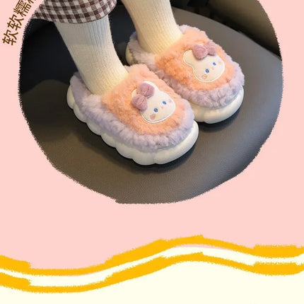2025 Winter Children's cute  Cotton Home Slippers Frozen Girl's Snow Non Slip Warm Baby Slippers Pink Blue Size 24-41