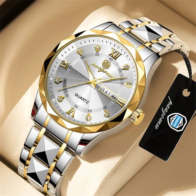 PAAZOMU Men's Wristwatch Top Brand Luxury Waterproof Luminous Date Week Men's Watches Stainless Steel Quartz Men's Watch Male reloj