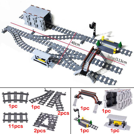 City Train Station Platform Traffic Light Cave Flyover Tracks Straight Curved Rails Building Block Bricks Technican Creative Toy