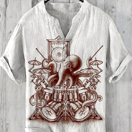 Men's polo shirt octopus print short-sleeved polo shirt summer fashion casual large size Hawaiian resort style printed top
