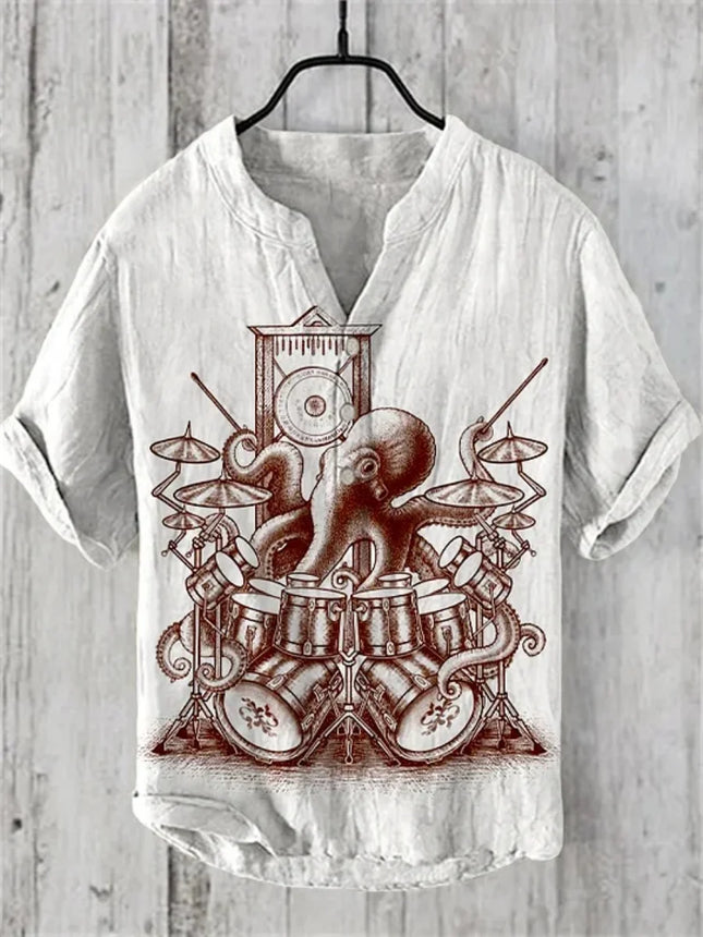 Men's polo shirt octopus print short-sleeved polo shirt summer fashion casual large size Hawaiian resort style printed top