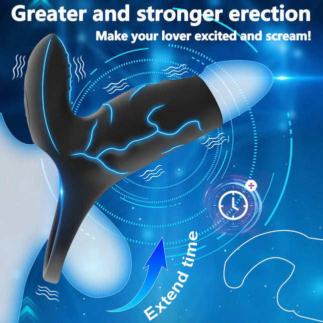Vibrating Penis Sleeve 10 Modes Cock Ring G Spot Stimulate Vibrator Sex Toys for Men Penis Delay Ejaculation Erection Trainer 18