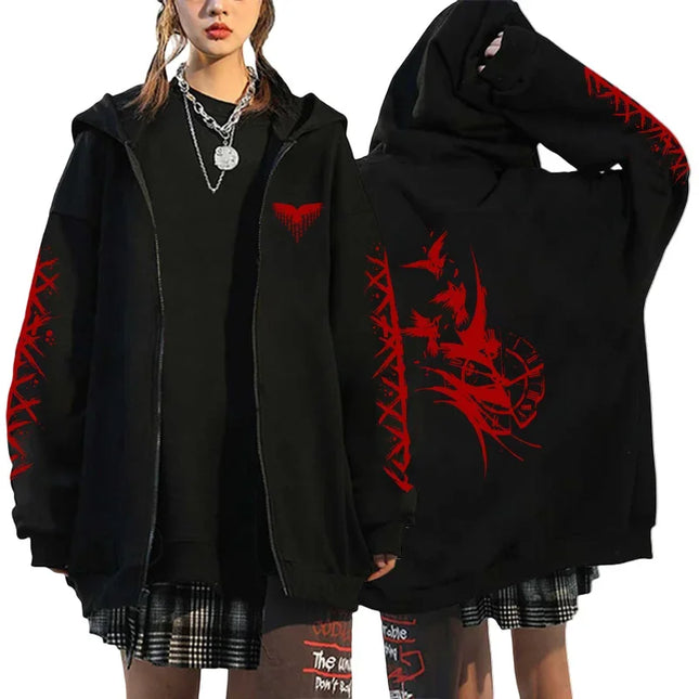 Black Hoodie Women Hooded Sweatshirt Winter Warm Oversized Zipper Jacket Casual Streetwear 2025 Trend Fashion