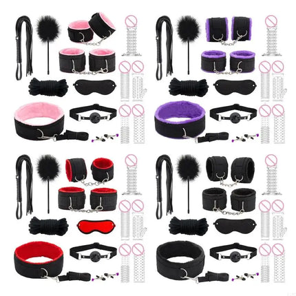 Sexy BDSM Kits Plush Sex Bondage Set Sex Games Whips Gag Nipple Clamps for Couples Exotic Accessories
