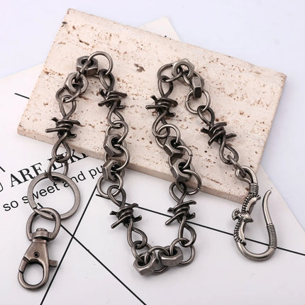 Black Punk Belts Bag Charms Thorns Wire Barbed Trousers Long Waist Chain Hippop Grunge Goth Women Men Pants Accessories Gift