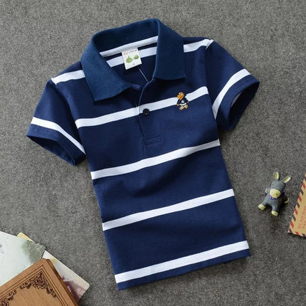 Summer Kids Polo Shirts Children's Short Sleeve Boys Top Polo Shirt Color Striped Teens Cotton Girls School Shirts 2-14Years