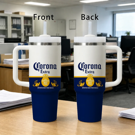 C-Corona E-Extra Beer Vacuum Flasks 40oz Stainless Steel Insulated Tumbler with Handle Straw