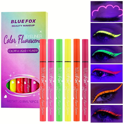 6pc Matte Eyeliner Stick Pack,Fluorescent Eyeliner Pencil Set,Waterproof Vibrant Color Glow Neon Makeup Pens for Bold Eye Makeup