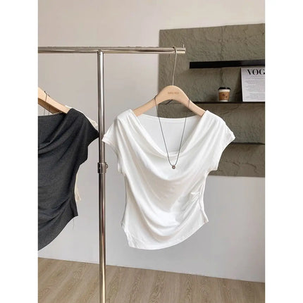 Slim Fit Modal T-irt Korean Sle ort Sve Dstring Waist Design Breathable Sweat Absorbent Summer New Arrival Women'...